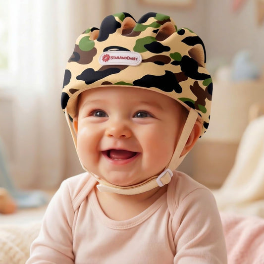 StarAndDaisy Baby Safety Helmet for Head Protection | Soft Cotton Baby Helmet with Cushion Padding | Adjustable Baby Head Protector for Crawling & Walking Toddlers -Army