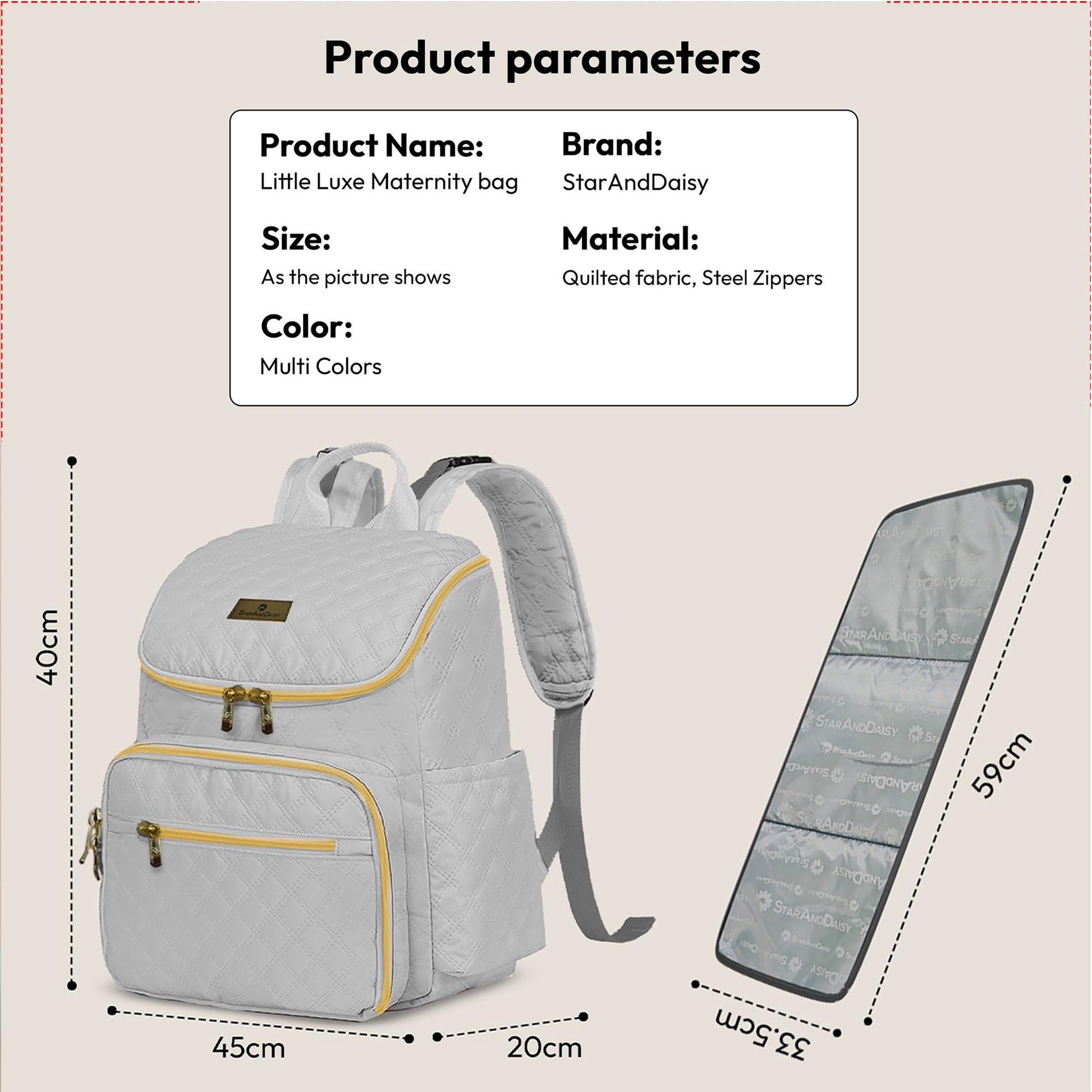 StarAndDaisy Baby Bag for Mother Travel/Maternity Bag with Multi-Compartments, Insulated Bottle Pockets with Changing Sheet, Waterproof 24L Capacity- Grey (Grey)