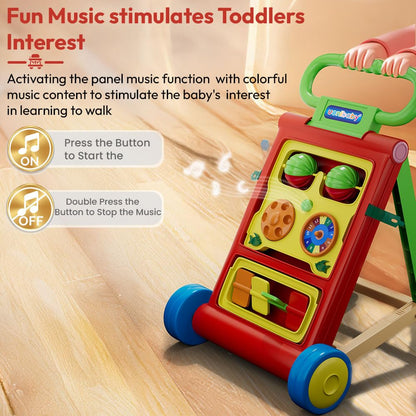 Uonibaby by StarAndDaisy Baby Walkers for 6-18 Month Baby Boy & Girl/Baby Activity Walker Learning Push Walker with Foldable Music and Toy Bar/Walker for Kids - Red
