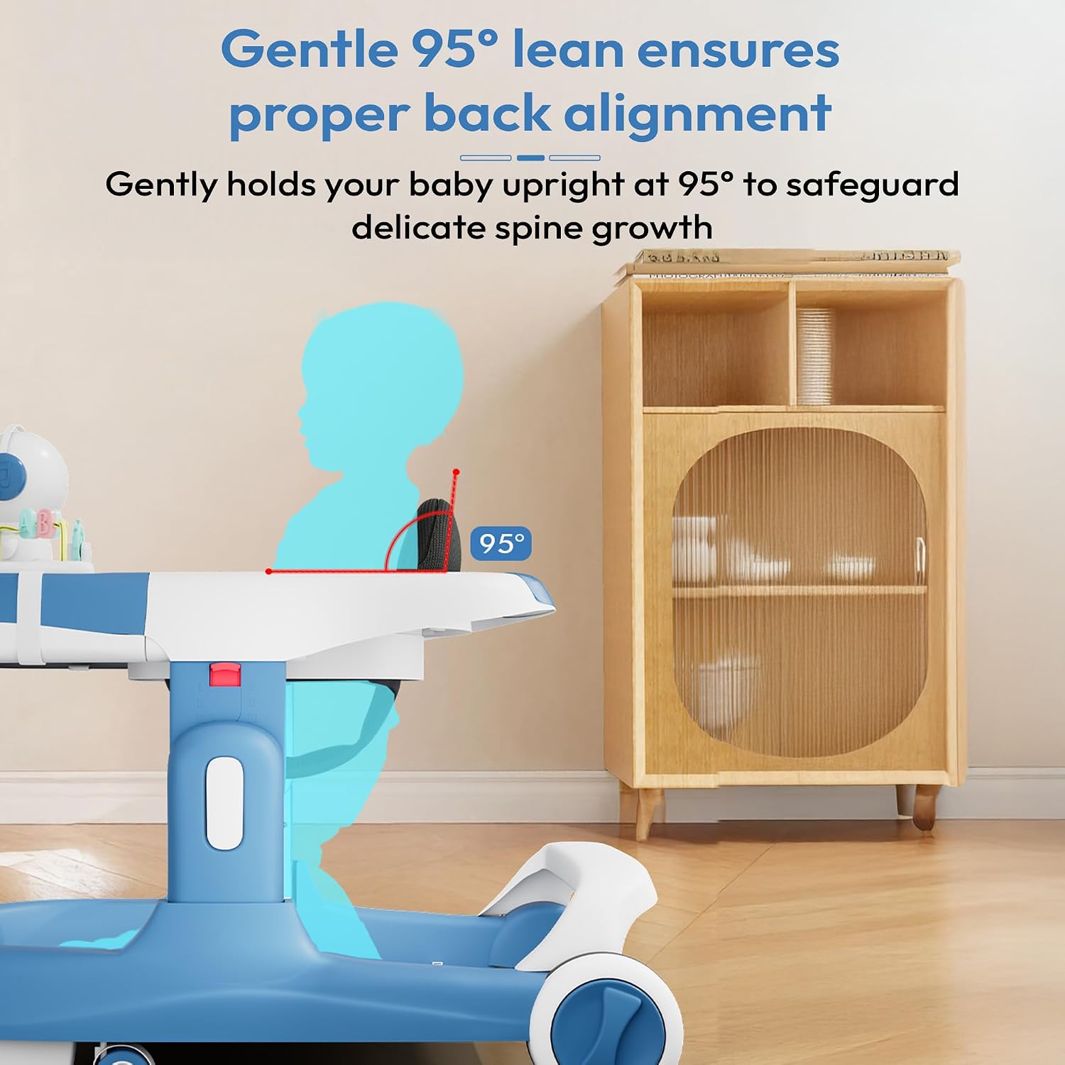 StarAndDaisy Baby Walker/Multifunction/Anti-o Shaped Leg/Anti-Fall/Music Box/Height Adjustment/Baby/Newborn/girl/boy/6-15months *with SEAT Cushion (Premium Blue)