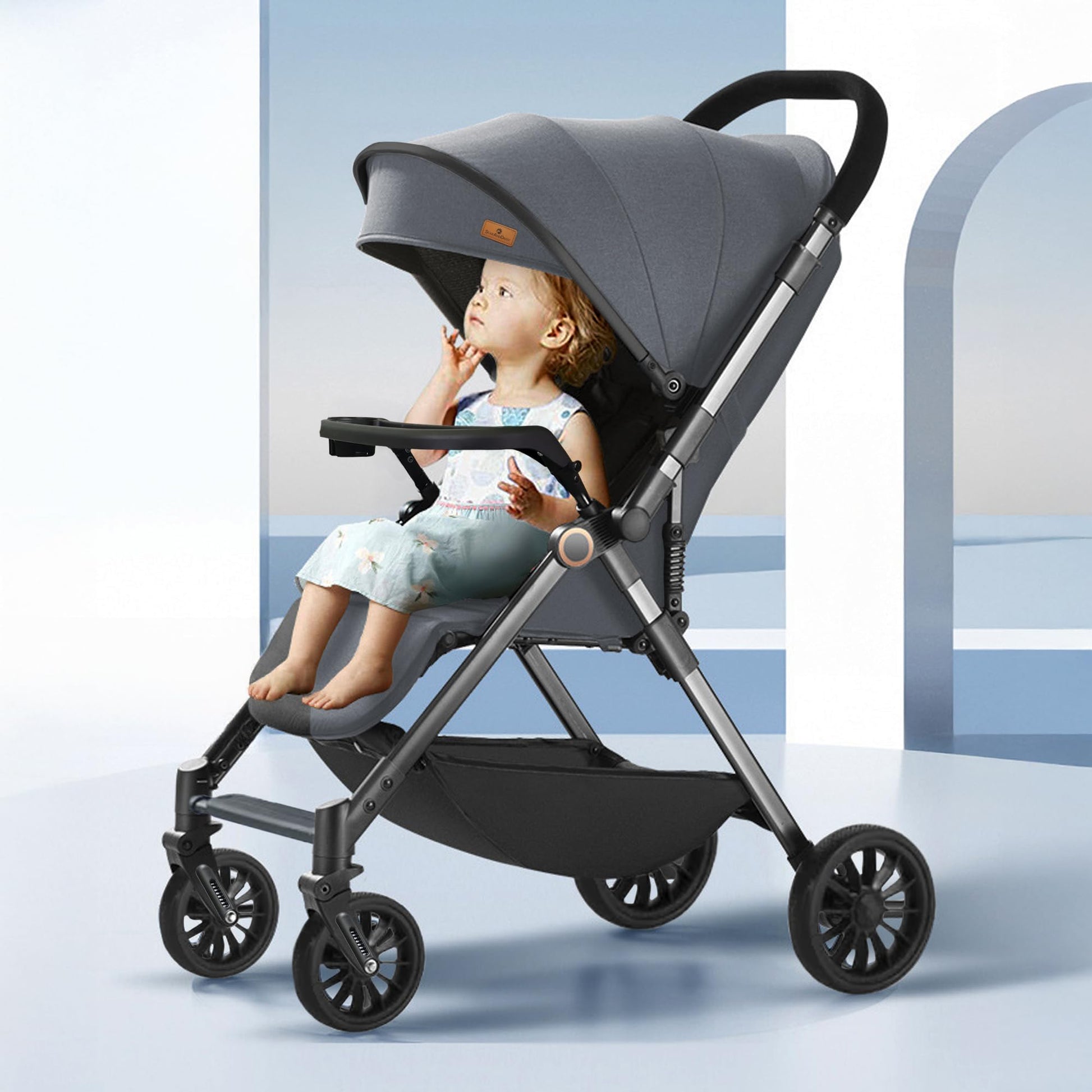 StarAndDaisy Stroller for Baby Boy Girl 0 to 5 Years/Foldable Baby Stroller Light Weight with Multi-Level Seat Recline, 5 Point Safety Belt, Pram for Kids-Grey