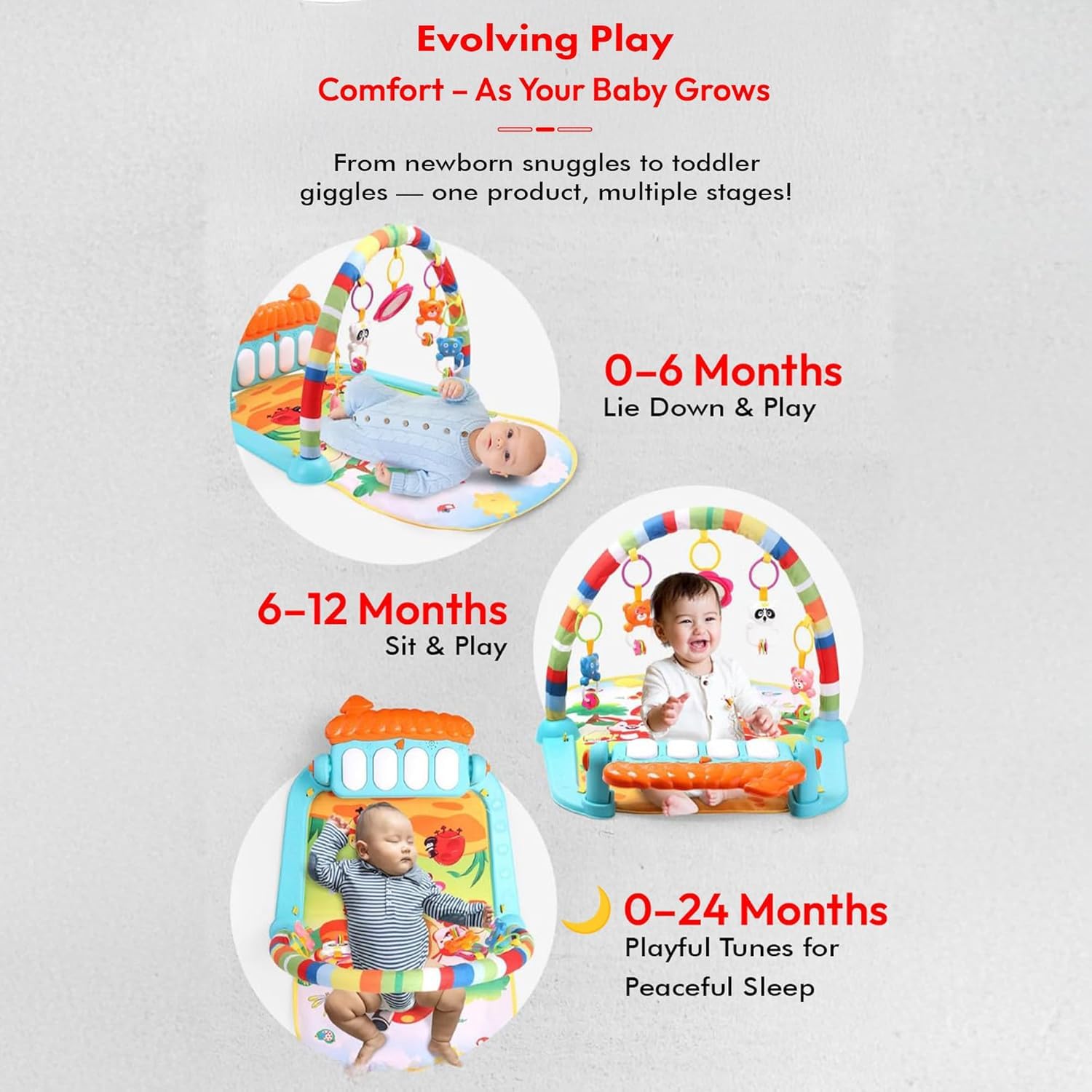 Uonibaby by StarAndDaisy Musical Baby Convertible Playmat, Play Gym Mat with Hanging Rattles Lights for 0-6 Months Babies.