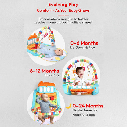 Uonibaby by StarAndDaisy Musical Baby Convertible Playmat, Play Gym Mat with Hanging Rattles Lights for 0-6 Months Babies.