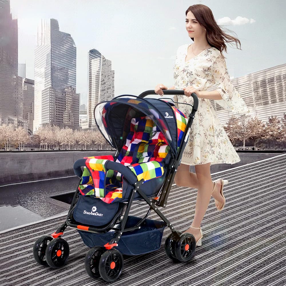 StarAndDaisy Sunrise Baby Stroller for 0-5 Years - Foldable Lightweight Pram with 3-Point Safety Harness, Adjustable Backrest, 360° Swivel Wheel, and Reversible Handlebar, Ideal for Boys and Girls (Prism)
