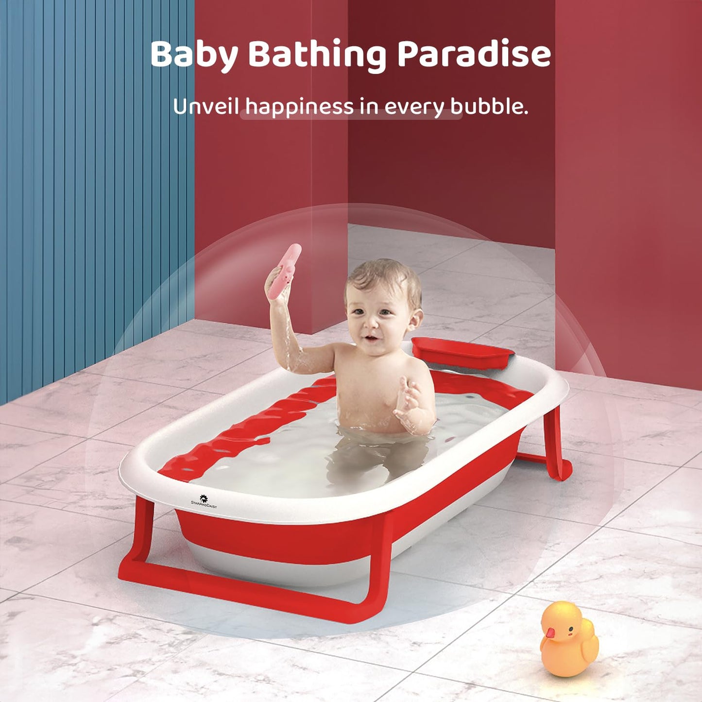 StarAndDaisy Baby Bath Tub for 0 to 5 Years/Bath Tub for Kids 0-3 Years, Newborn Baby Folding Bathing Tub Girls & Boys with Soap Tray, Easy to Store (BT-Red)