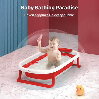 StarAndDaisy Baby Bath Tub for 0 to 5 Years/Bath Tub for Kids 0-3 Years, Newborn Baby Folding Bathing Tub Girls & Boys with Soap Tray, Easy to Store (BT-Red)