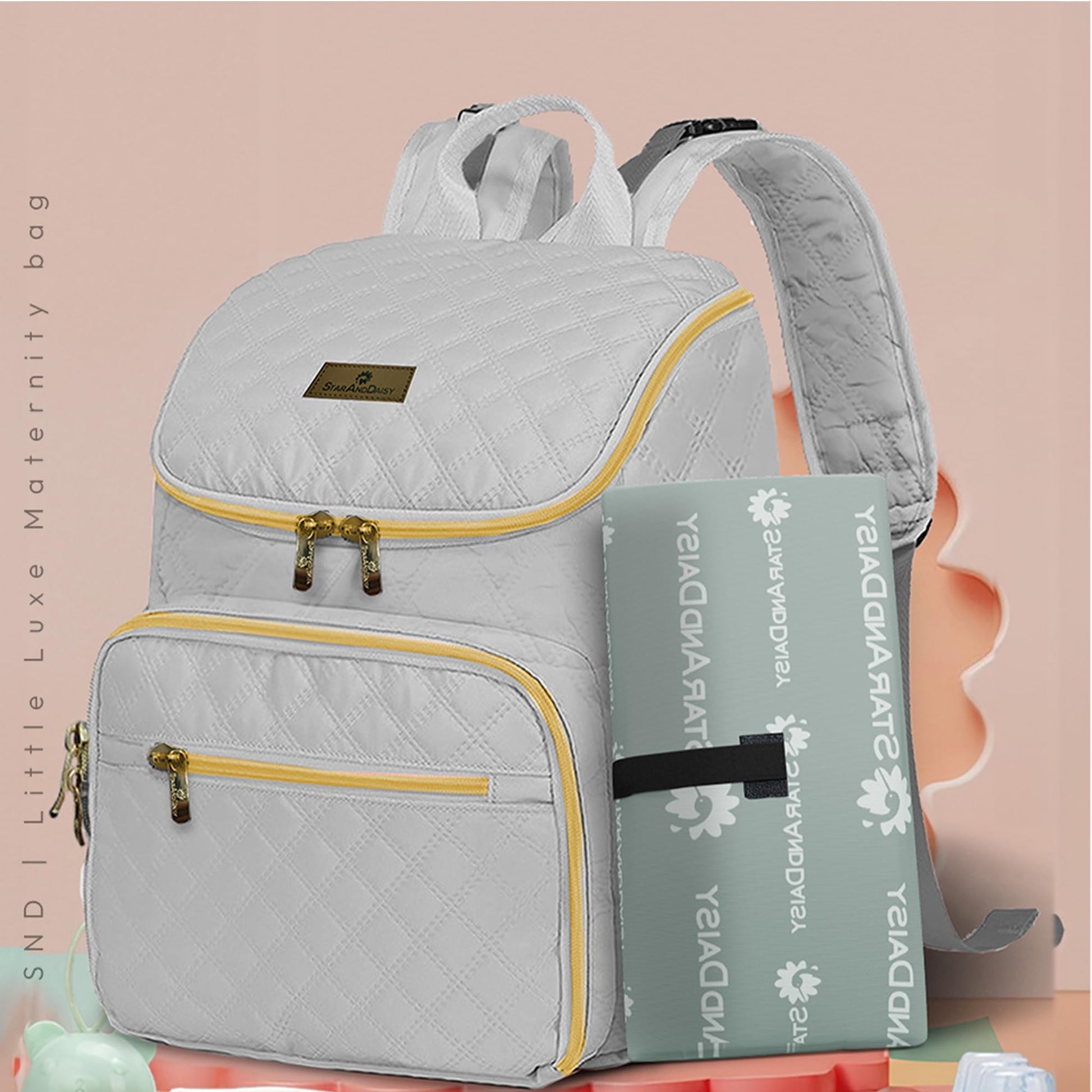 StarAndDaisy Baby Bag for Mother Travel/Maternity Bag with Multi-Compartments, Insulated Bottle Pockets with Changing Sheet, Waterproof 24L Capacity- Grey (Grey)