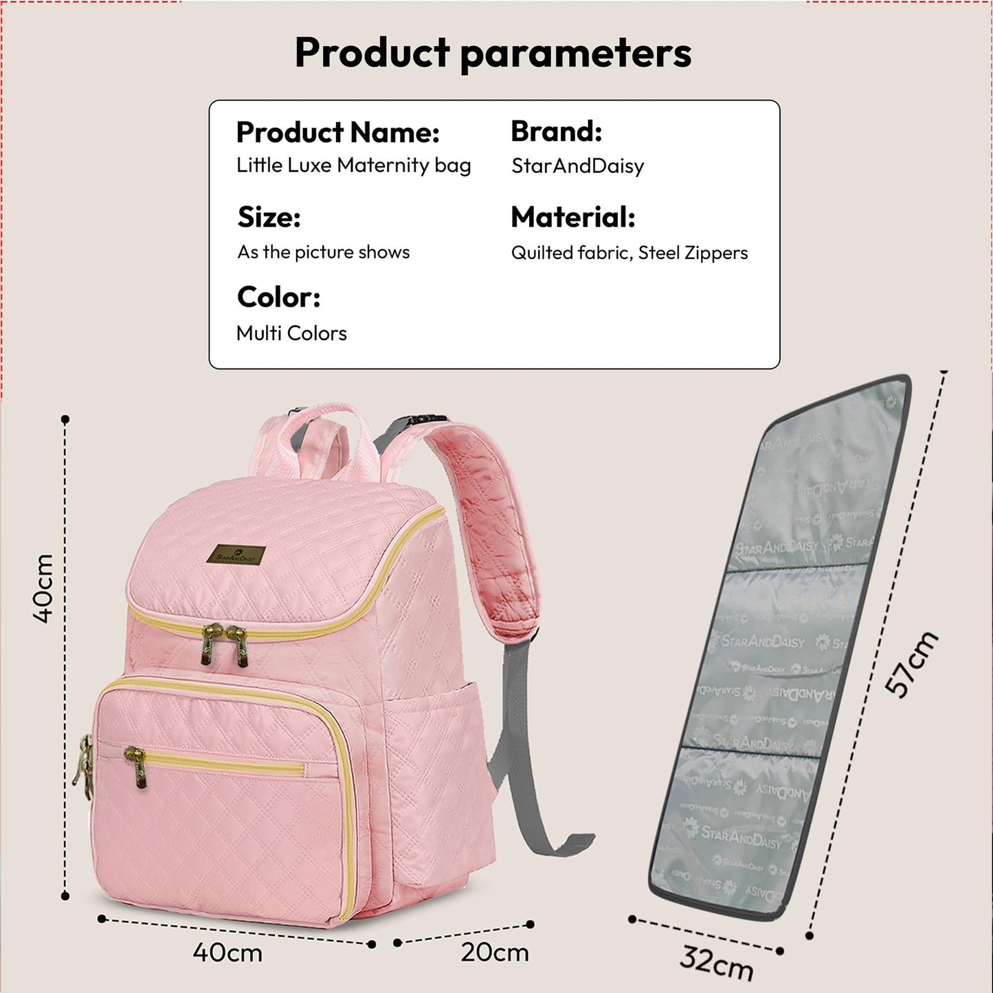 StarAndDaisy Baby Bag for Mother Travel/Maternity Bag with Multi-Compartments, Insulated Bottle Pockets with Changing Sheet, Waterproof 24L Capacity- Grey (Pink)