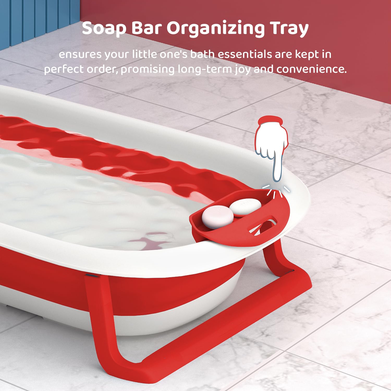 StarAndDaisy Baby Bath Tub for 0 to 5 Years/Bath Tub for Kids 0-3 Years, Newborn Baby Folding Bathing Tub Girls & Boys with Soap Tray, Easy to Store (BT-Red)