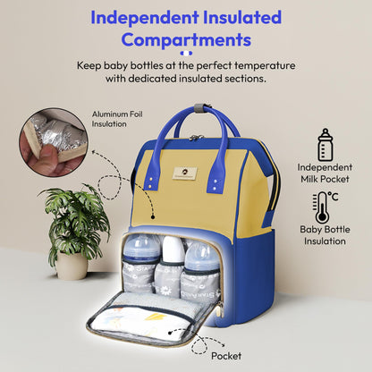 StarAndDaisy Diaper Bag for Mothers for Travel / 30L Lightweight Maternity Bag with 3 Insulated Bottle Pockets/Baby Bag for Mother Travel & Diaper Bag for Baby – Blue Yellow