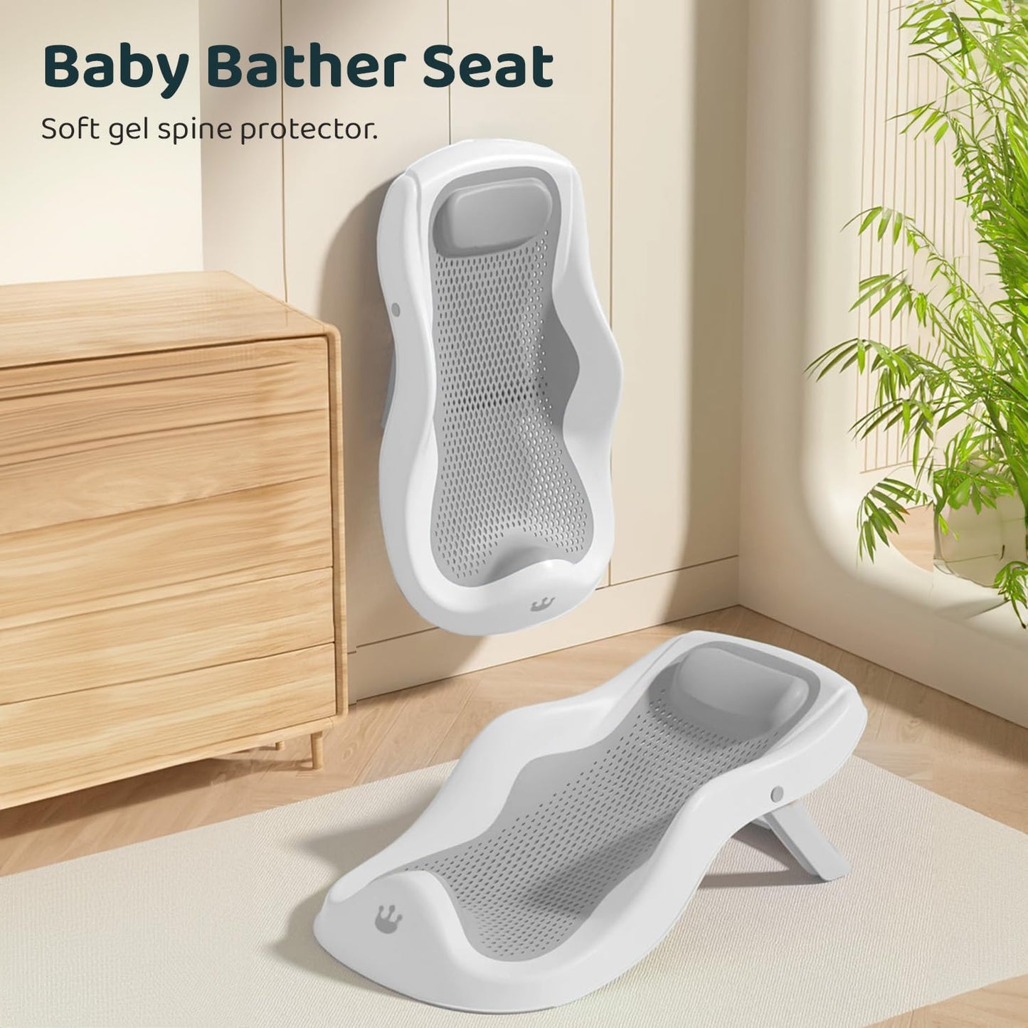 StarAndDaisy Baby Bath Seat Newborn to 0-18 Months, Non-Slip, Adjustable, Portable, Comfortable, Hygienic Baby Bather -Grey