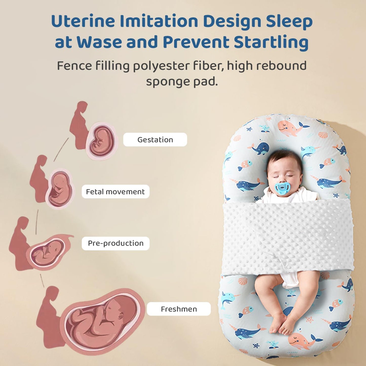 StarAndDaisy - Baby Lounger for Newborn - Baby Lounger Pillow - Soft 100% Cotton - Baby Nest - Infant Lounger -Wrap Baby Pillow for Newborn - Newborn Lounger/Bassinet Mattress -Blue