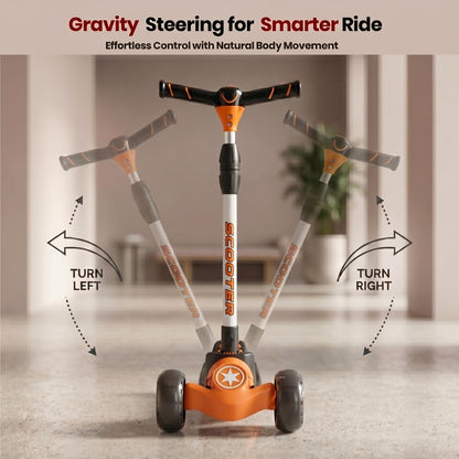 StarAndDaisy kick Scooter for Kids 3-12 Years Boys & Girls / 3-Wheel Skae Scooter Boys & Girls with Pu Light Up LED Wheels/Skating Scooter 5 Level Adjustable Height and Easy to Fold -Orange Black