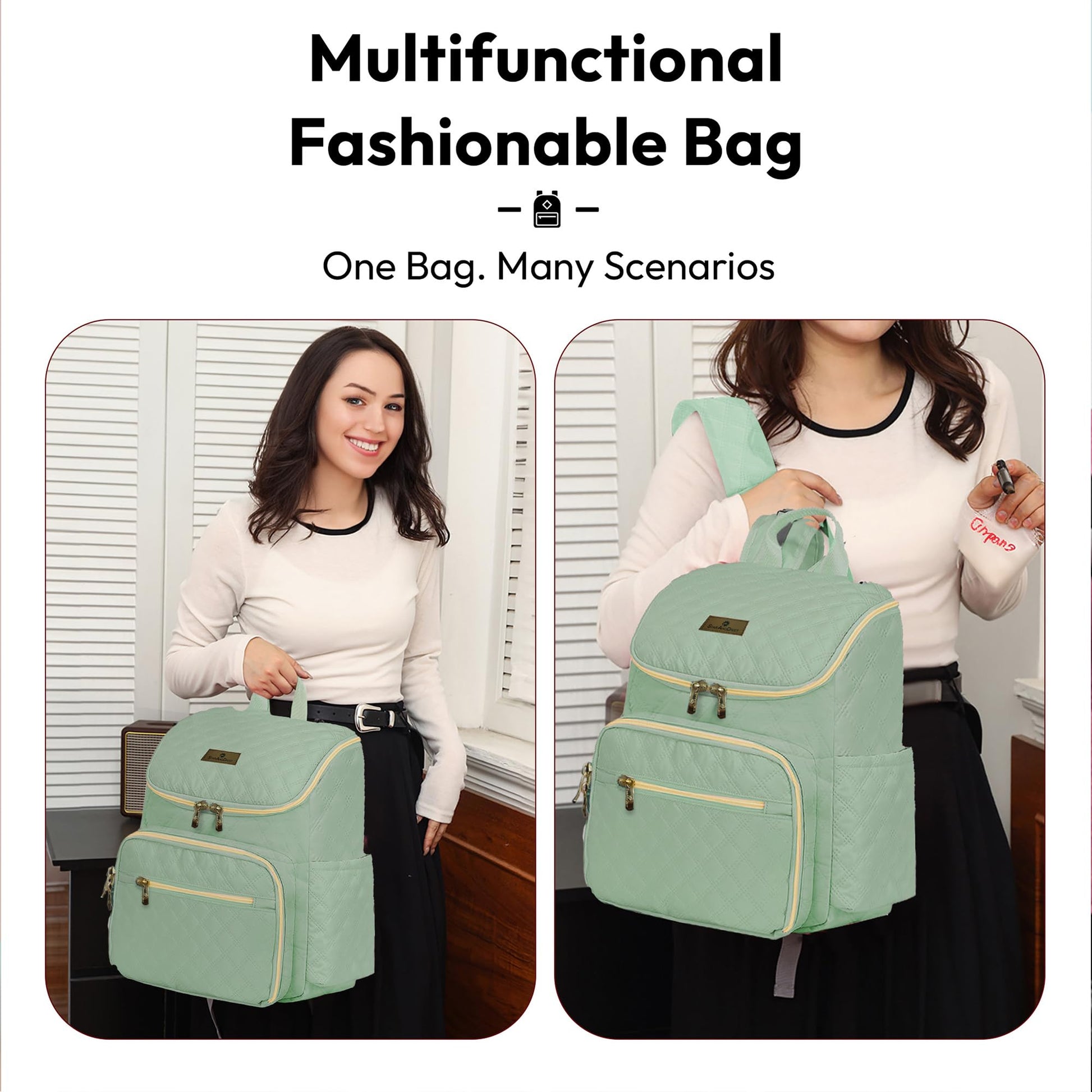 StarAndDaisy Baby Bag for Mother Travel/Maternity Bag with Multi-Compartments, Insulated Bottle Pockets with Changing Sheet, Waterproof 24L Capacity- Grey (Green)