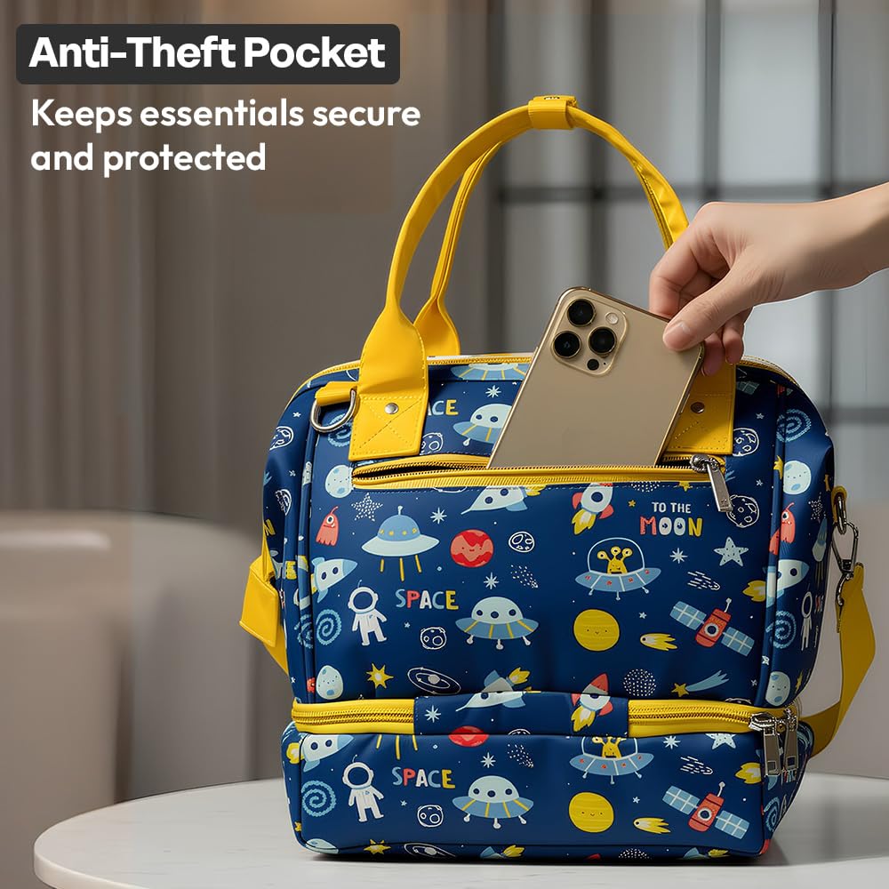 StarAndDaisy Travel Diaper Bag for Mothers – Stylish Handcrafted Bag with Insulated Compartment, Multiple Pockets & 12L Enhanced Capacity for Newborn Essentials - Space Print