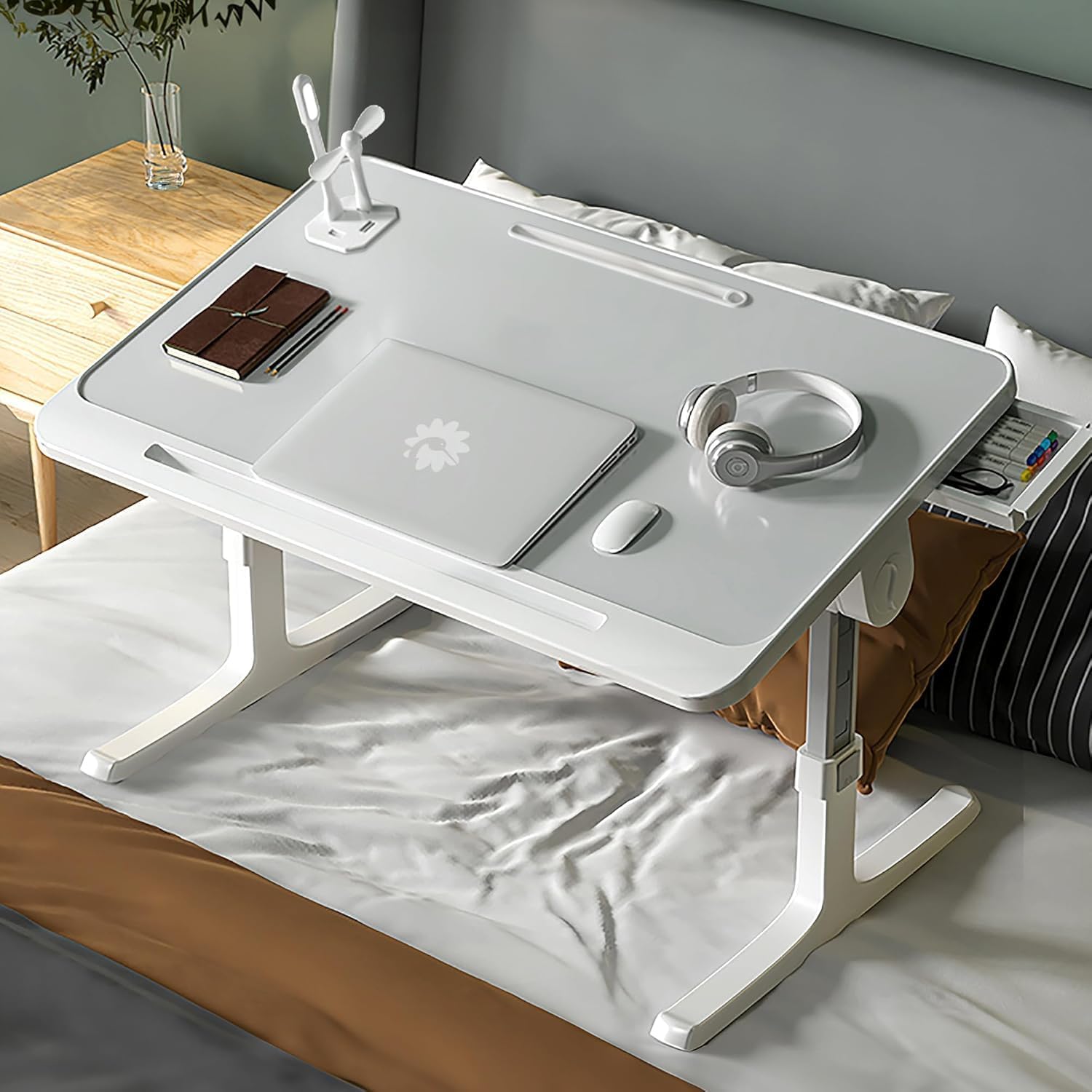 StarAndDaisy Baby Kids Foldable Study Desk/Baby Bed Table for Laptop and Study/Laptop Table Stand with Height Adjustable - USB-Grey1
