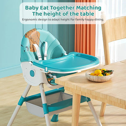 StarAndDaisy Baby High Chair Recline Highchair/Baby Feeding Chair with Height Adjustable Seate/Upgraded Kids High Chair with Wheel and PU Cushion pad (TT Blue Yellow)