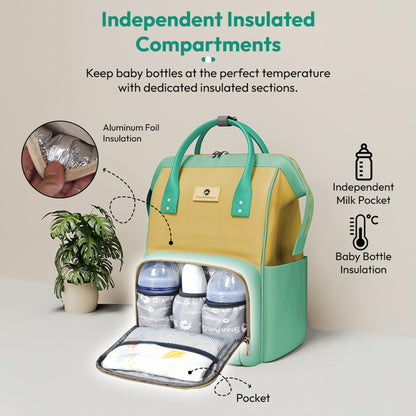 StarAndDaisy Diaper Bag / 30L Lightweight Diaper Bag for Mothers for Travel with 3 Insulated Bottle Pockets/Baby Bag for Mother Travel & Hospital Bag for Baby – Green Yellow