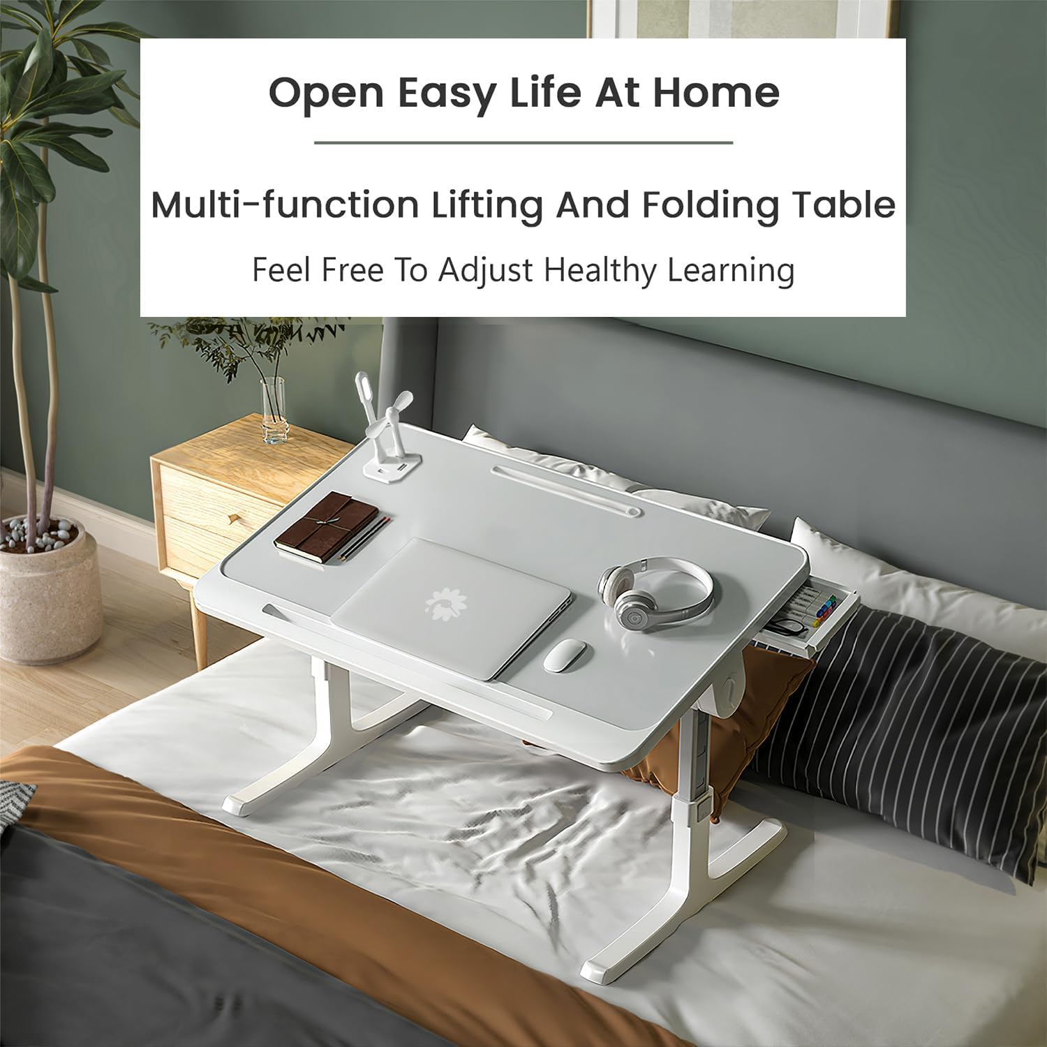 StarAndDaisy Baby Kids Foldable Study Desk/Baby Bed Table for Laptop and Study/Laptop Table Stand with Height Adjustable - USB-Grey1