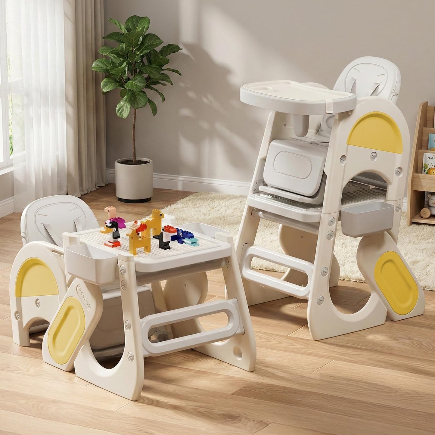 StarAndDaisy Baby high Chair for Baby Feeding Chair for 0 to 5 Years with Removable Tray, Convertible Baby High Chair to Study Table & Chair Set, 5-Point Safety Belt, Multi Backrest Position -Yellow