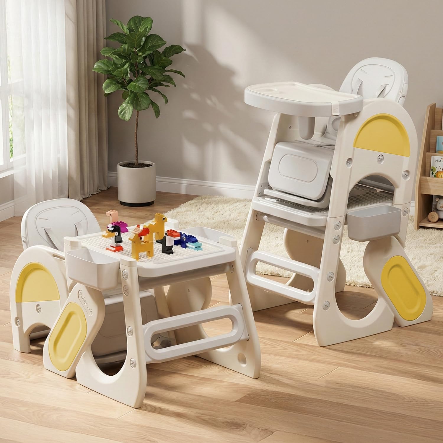StarAndDaisy Baby high Chair for Baby Feeding Chair for 0 to 5 Years with Removable Tray, Convertible Baby High Chair to Study Table & Chair Set, 5-Point Safety Belt, Multi Backrest Position -Yellow