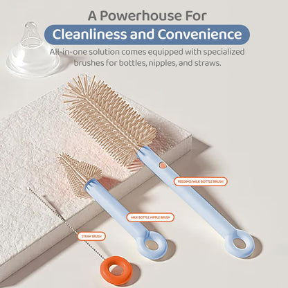 StarAndDaisy Baby Bottle Cleaning Brush With Silicone Bristle for Nipple | 360° Cleaning With Stand, Long Handle, Easy to Clean Narrow & Wide Neck Bottles With Corners