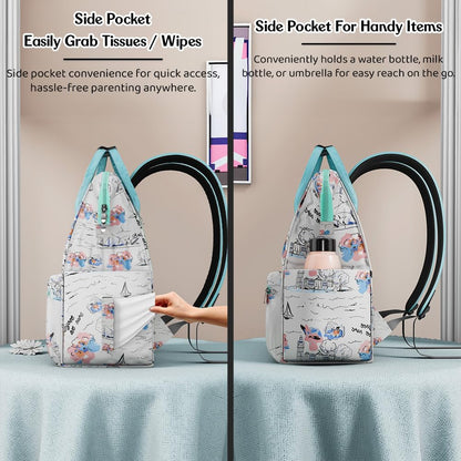 StarAndDaisy Baby Diaper Bag for Mother Travel/Diaper Bags for Mother for Travel with Laptop Pocket, Multi Compartments, Insulated Bottle Pockets, Waterproof, Ultra soft fabric - White Green