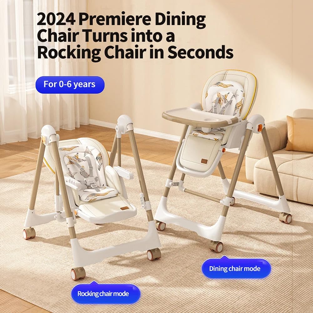 StarAndDaisy Galaxy 2 in1 Rocking Baby High Chair for Boys and Girls Dining Chair 4 Level Reclining Position, Adjustable Height, Locking Wheels, 5 Point Safety Belt (Grey)