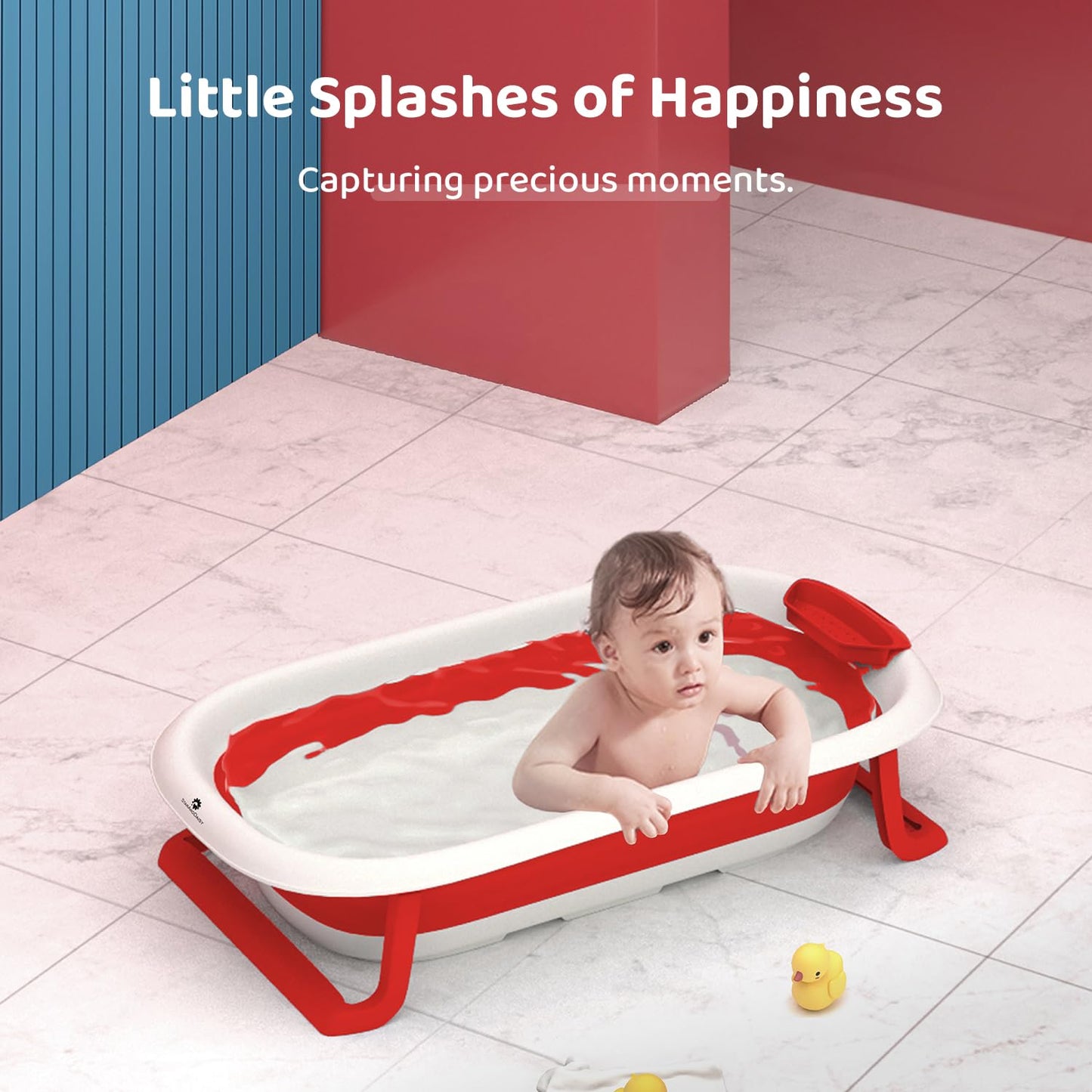 StarAndDaisy Baby Bath Tub for 0 to 5 Years/Bath Tub for Kids 0-3 Years, Newborn Baby Folding Bathing Tub Girls & Boys with Soap Tray, Easy to Store (BT-Red)