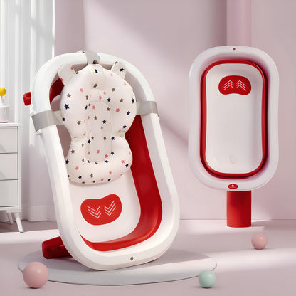 StarAndDaisy Bath Tub for Baby 0-3 Years/Foldable Bath tub for Kids with Cushion, Space Saving Design, Newborn Baby Folding Bathing Tub Girls & Boys, Easy to Store -Red