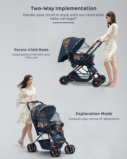 StarAndDaisy Sunrise Baby Stroller Lightweight Foldable Stroller for 0-5 Years, 3-Point Safety Harness, Adjustable Backrest, 360° Swivel Wheel, Extended Mosquito Net, Reversible Handlebar, Large Storage Basket(Delta)