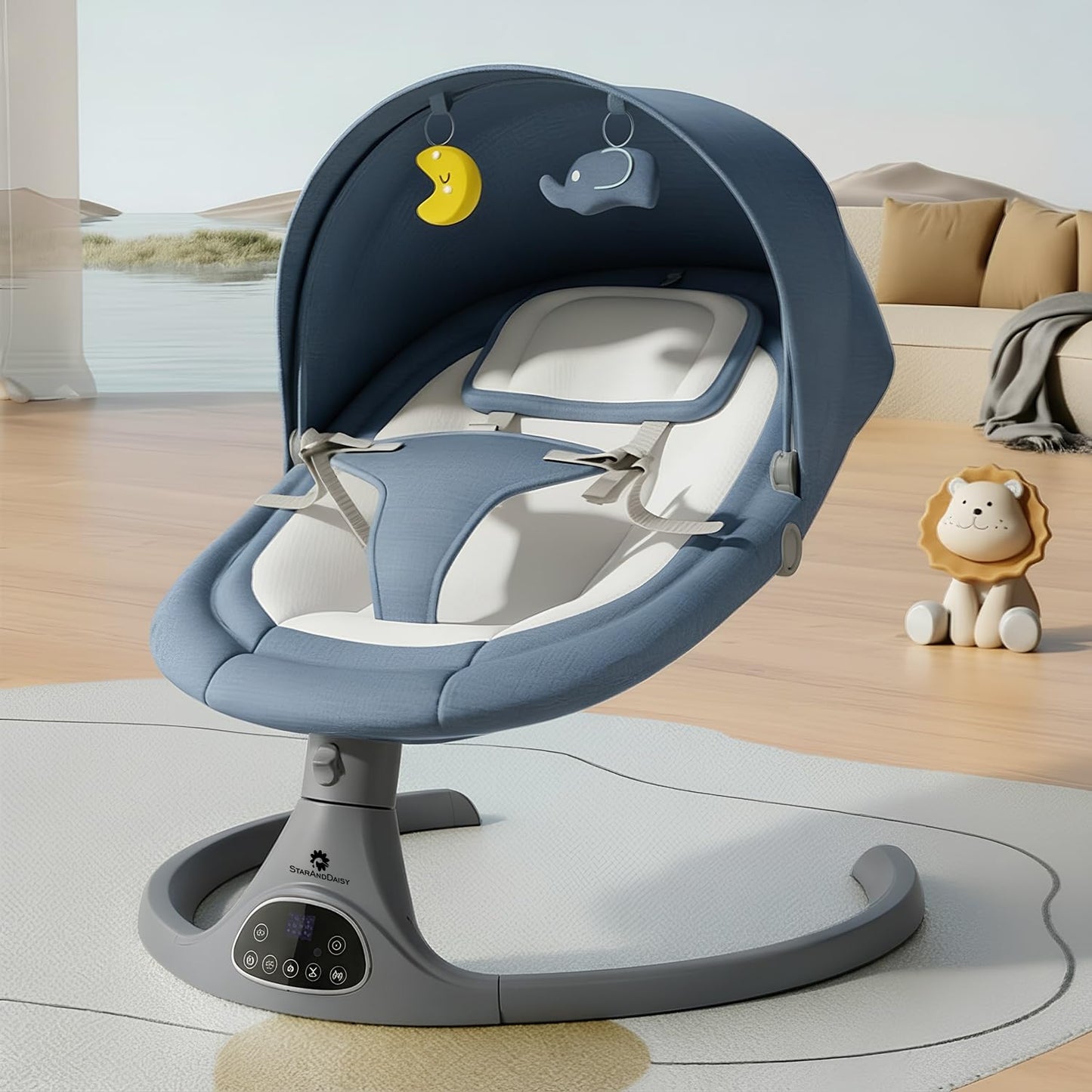 StarAndDaisy baby rockers for 0 to 2 years, Baby Multi functionalrocking chair / rocker for babies, Infants & Toddler with 5-level Automatic Swing & Bouncer/ cradle with touch panel & hanging toys - Blue