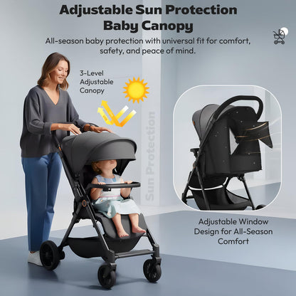 StarAndDaisy Stroller for Baby Boy Girl 0 to 5 Years/Foldable Baby Stroller Light Weight with Multi-Level Seat Recline, 5 Point Safety Belt, Pram for Kids-Grey