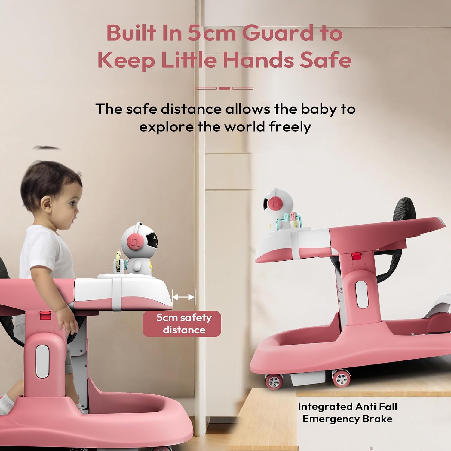 StarAndDaisy Baby Walker/Multifunction/Anti-o Shaped Leg/Anti-Fall/Music Box/Height Adjustment/Baby/Newborn/girl/boy/6-15months *with SEAT Cushion (Premium Pink)