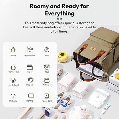 StarAndDaisy Diaper Backpack For Mothers For Travel/Diaper Bags For Mom With Multi Compartments, Insulated Bottle Pockets, Waterproof, Ultra Soft Oxford Fabric, 24Lt Capacity - Beige
