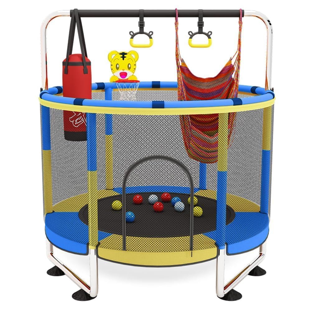 StarAndDaisy Trampoline for Kids at Home with Safety Net/Indoor & Outdoor Trampoline for Adults-120KG Loading Capacity with Stainless Steel Frame & Legs (Yellow-Blue)