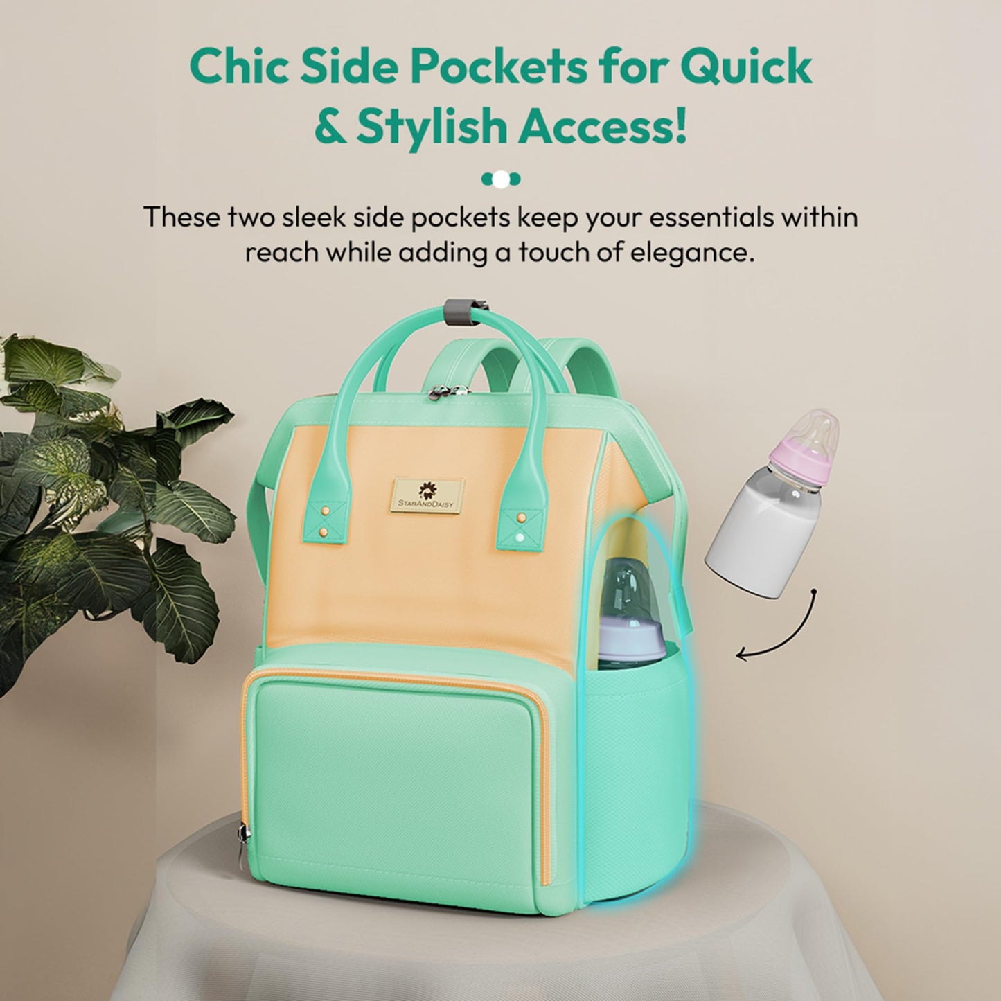 StarAndDaisy Diaper Bag / 30L Lightweight Diaper Bag for Mothers for Travel with 3 Insulated Bottle Pockets/Baby Bag for Mother Travel & Hospital Bag for Baby – Green Yellow