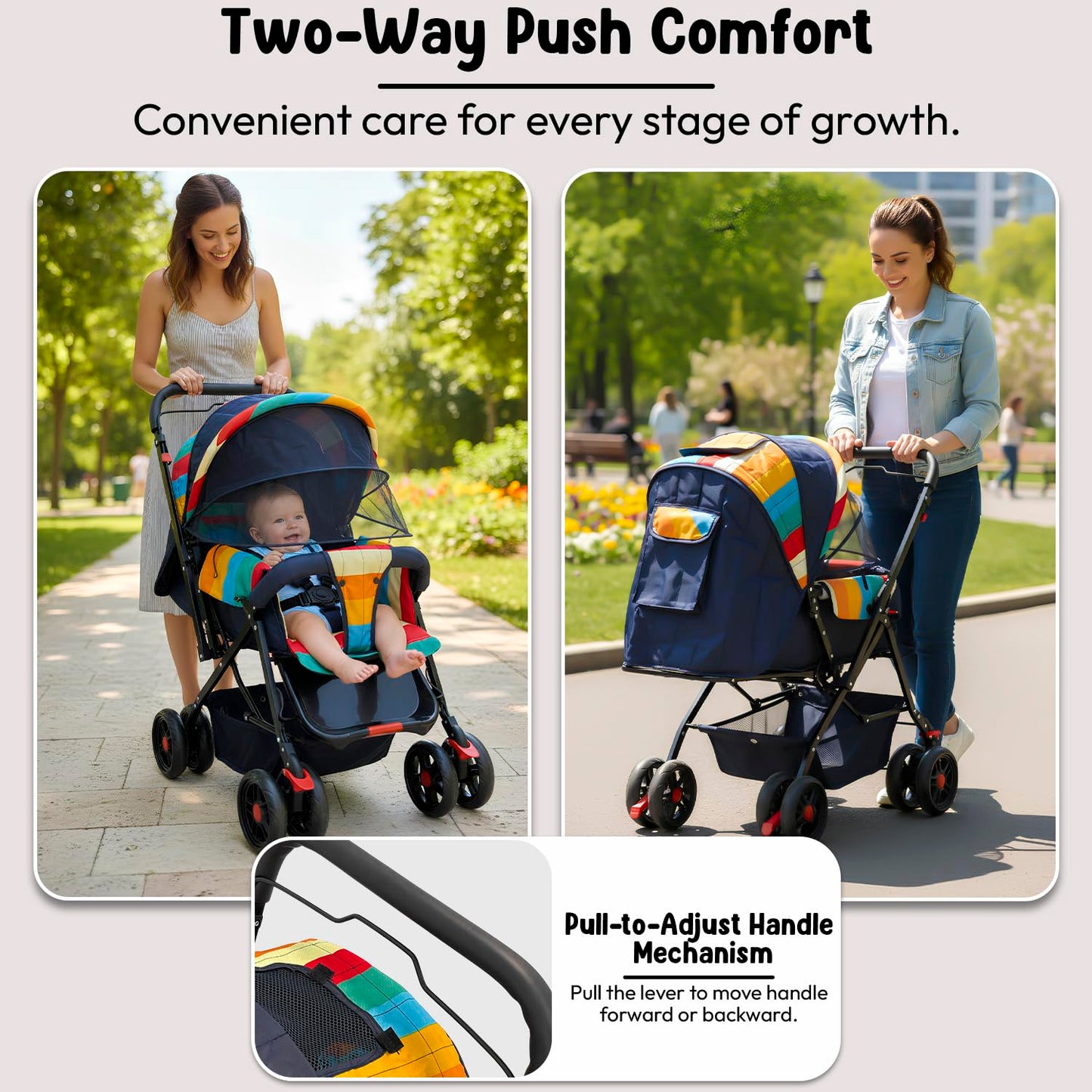 StarAndDaisy Baby Stroller for 0–3 Years, Foldable Baby Stroller/Pram with Mosquito Net, Large Storage Basket, 5 Point Safety Harness
