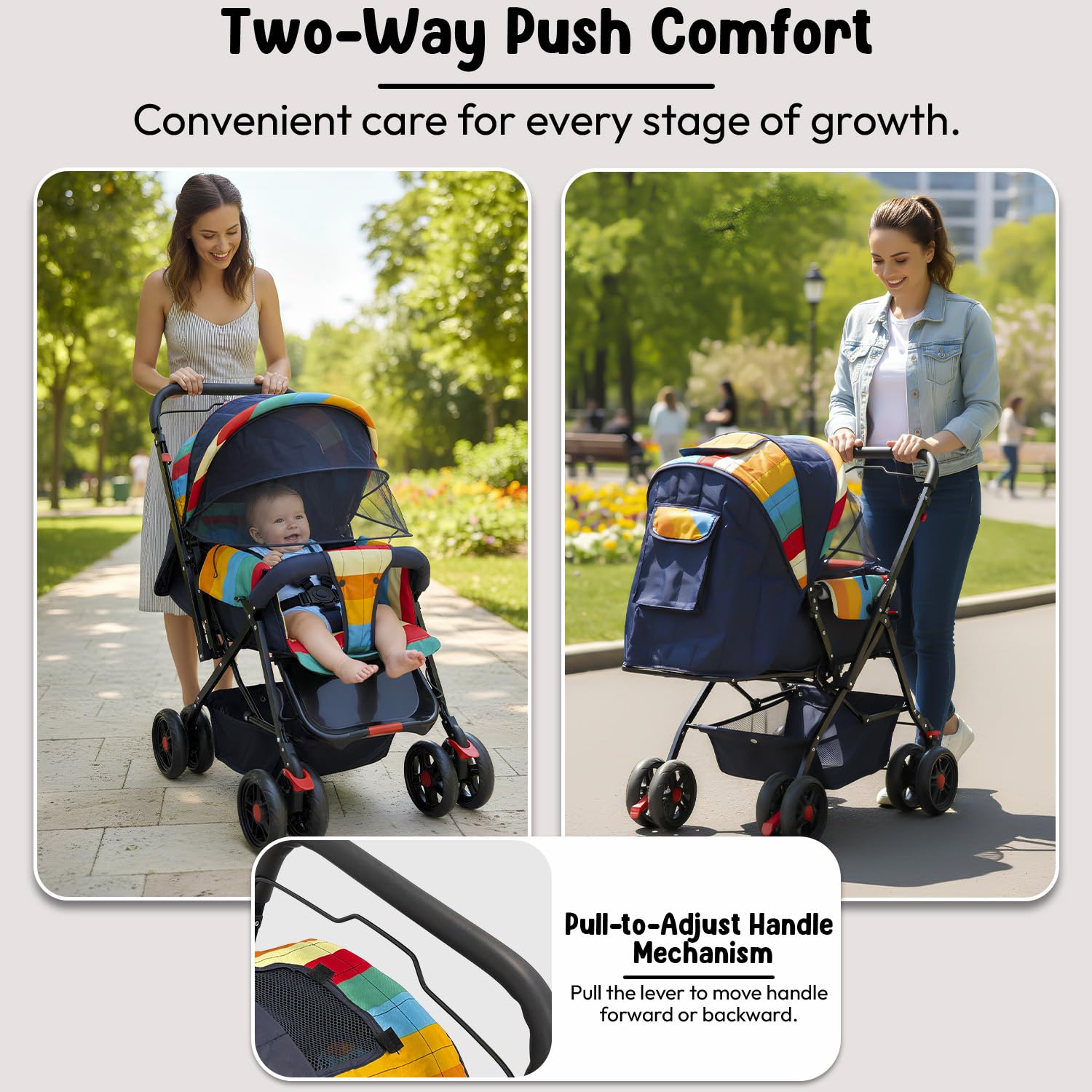 StarAndDaisy Baby Stroller for 0–3 Years, Foldable Baby Stroller/Pram with Mosquito Net, Large Storage Basket, 5 Point Safety Harness