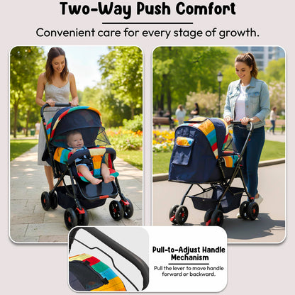 StarAndDaisy Baby Stroller for 0–3 Years, Foldable Baby Stroller/Pram with Mosquito Net, Large Storage Basket, 5 Point Safety Harness