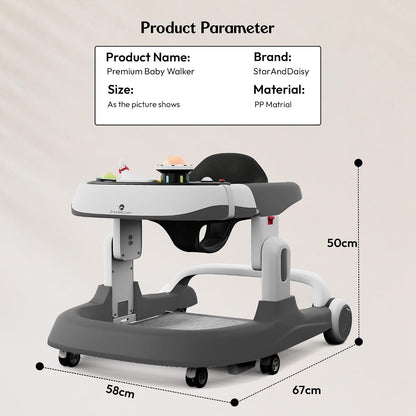 StarAndDaisy Baby Walker 6-18months Boy & Girl/Multifunction/Anti-o Shaped Leg/Anti-Fall/Music Box/Height Adjustment/Baby/Newborn/Girl/boy/ 6-15months *with SEAT Cushion - (Premium Grey)