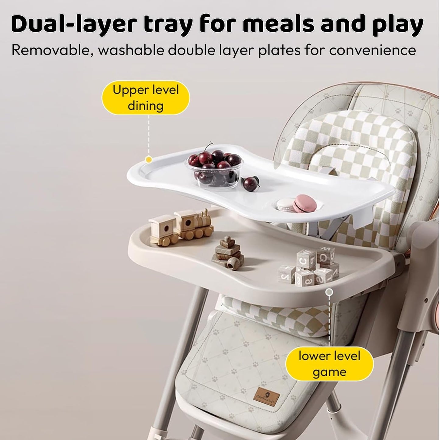 StarAndDaisy Multifunctional Baby Swing cradle for Boy & girl with Automatic Swing High chair, Foldable feeding chair , removable dining tray , Adjustable Backrest & Footrest for infants & toddler-Beige