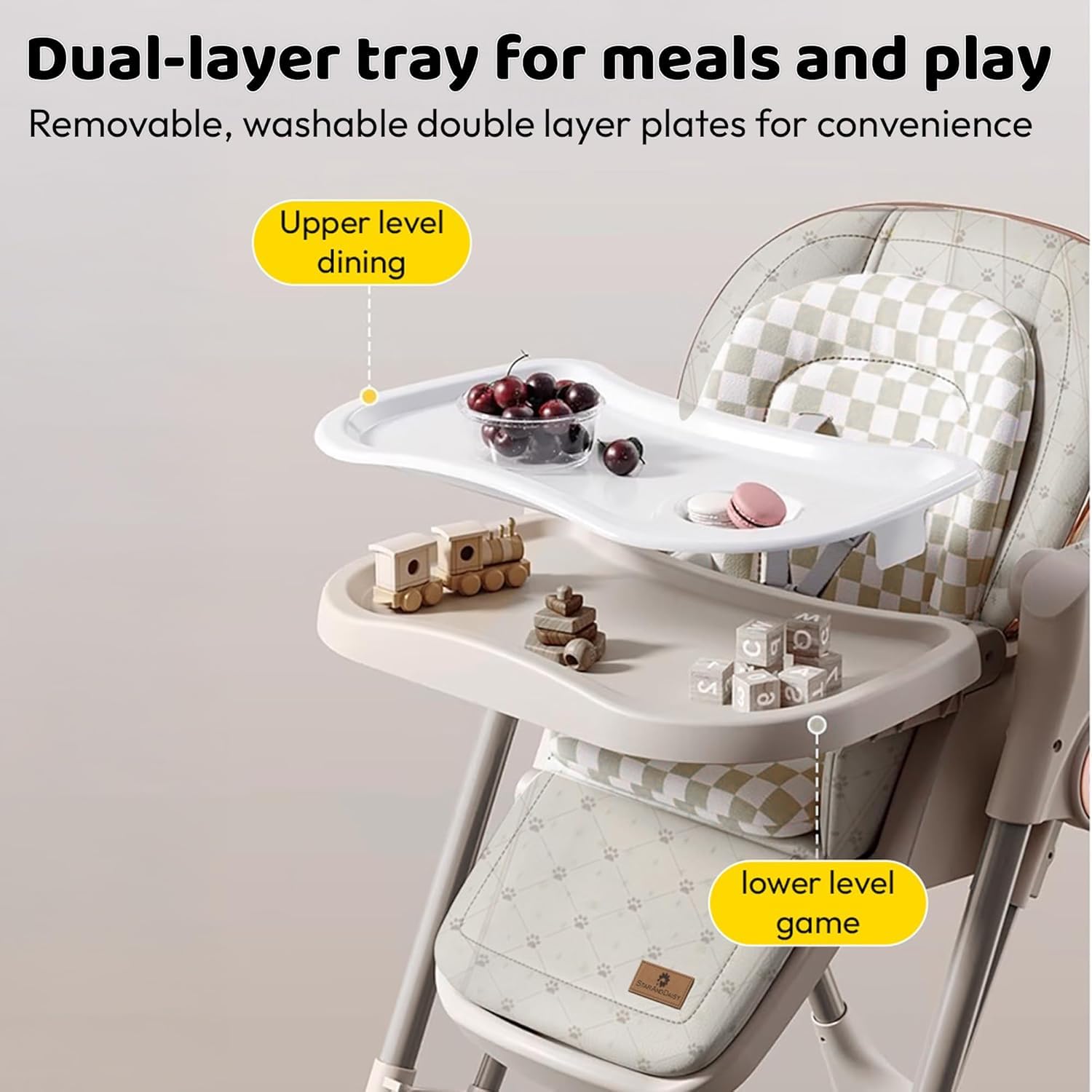 StarAndDaisy Multifunctional Baby Swing cradle for Boy & girl with Automatic Swing High chair, Foldable feeding chair , removable dining tray , Adjustable Backrest & Footrest for infants & toddler-Beige