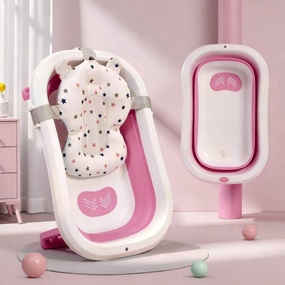 StarAndDaisy Bath Tub for Baby 0-3 Years/Foldable Bath tub for Kids with Cushion, Space Saving Design, Newborn Baby Folding Bathing Tub Girls & Boys, Easy to Store- Pink