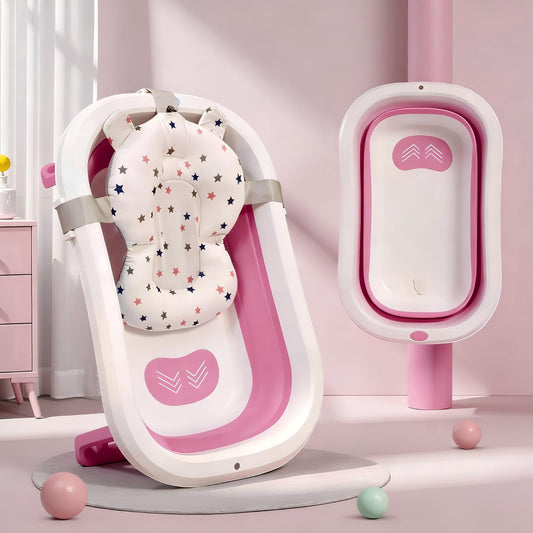 StarAndDaisy Bath Tub for Baby 0-3 Years/Foldable Bath tub for Kids with Cushion, Space Saving Design, Newborn Baby Folding Bathing Tub Girls & Boys, Easy to Store- Pink