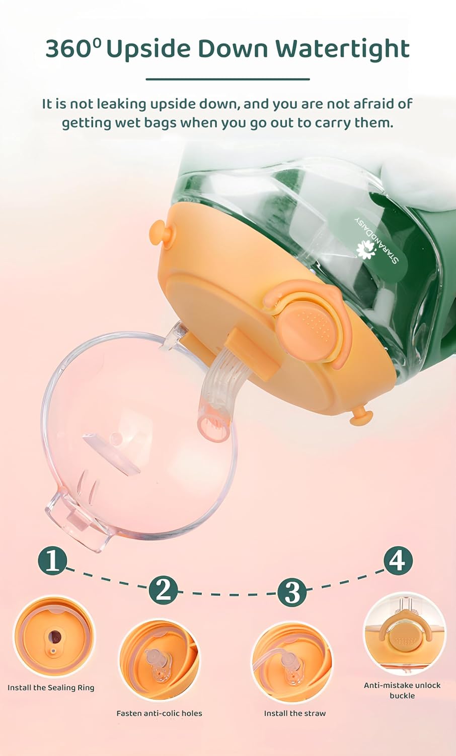 StarAndDaisy Premium Baby Sipper Bottle | Straw Sipper for Kids | Sippy Cup with Soft Silicone Straw BPA Free & Non Toxic for Baby or Kids of 12 Months-(350 ml, Green & Yellow)