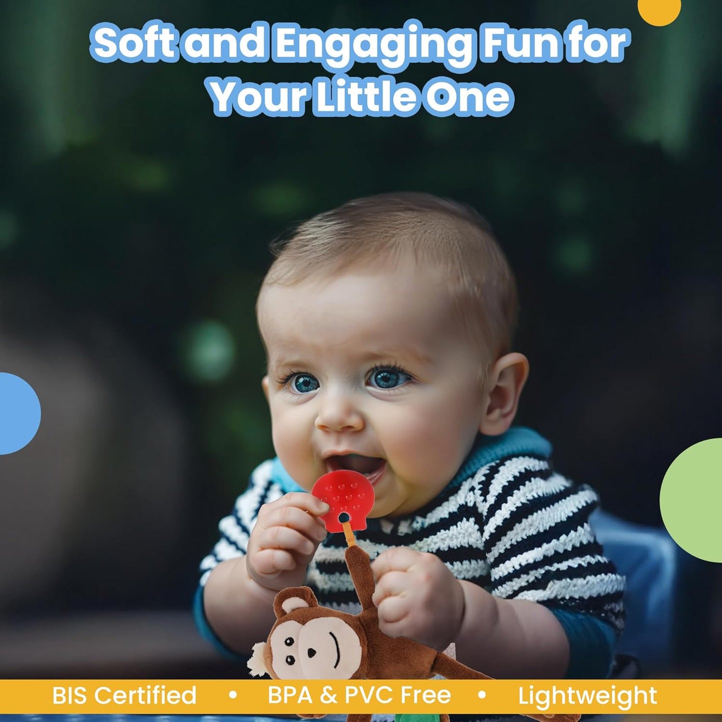 Nuluv Jittery Monkey Baby Toy, Vibrating Plush with Soft Fabric, Hanging Stroller and Crib Toy for Sensory Development, Fun and Engaging Soft, Safe and Non-Toxic, for Babies 3+ Months