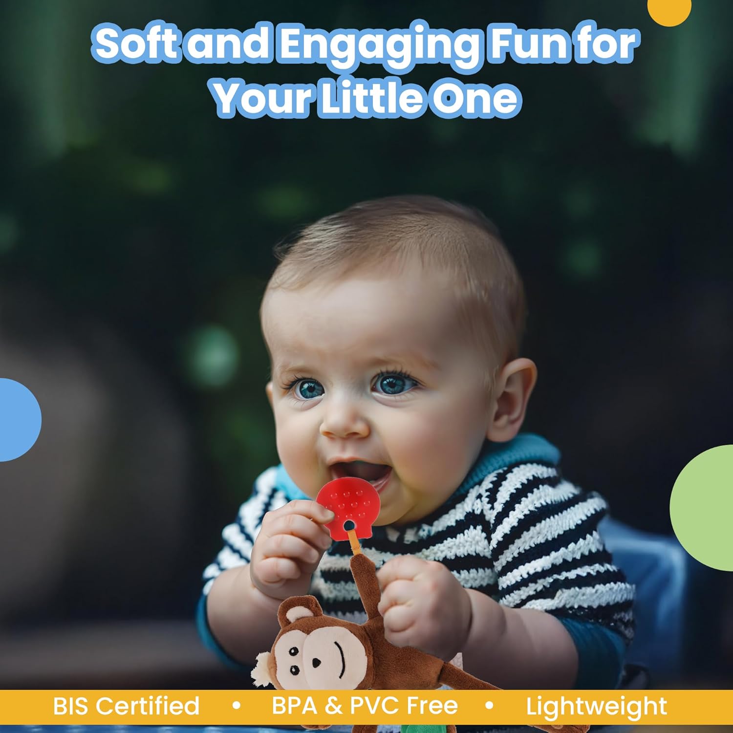 Nuluv Jittery Monkey Baby Toy, Vibrating Plush with Soft Fabric, Hanging Stroller and Crib Toy for Sensory Development, Fun and Engaging Soft, Safe and Non-Toxic, for Babies 3+ Months