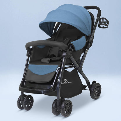 StarAndDaisy Foldable Stroller for Baby 0-3 Years Infant & Toddler / Travel Pram for Baby with Adjustable Canopy & Footrest with Lockable Wheels, Multi-Level Recline , Removable Tray , Safety Harness Belt - Grey