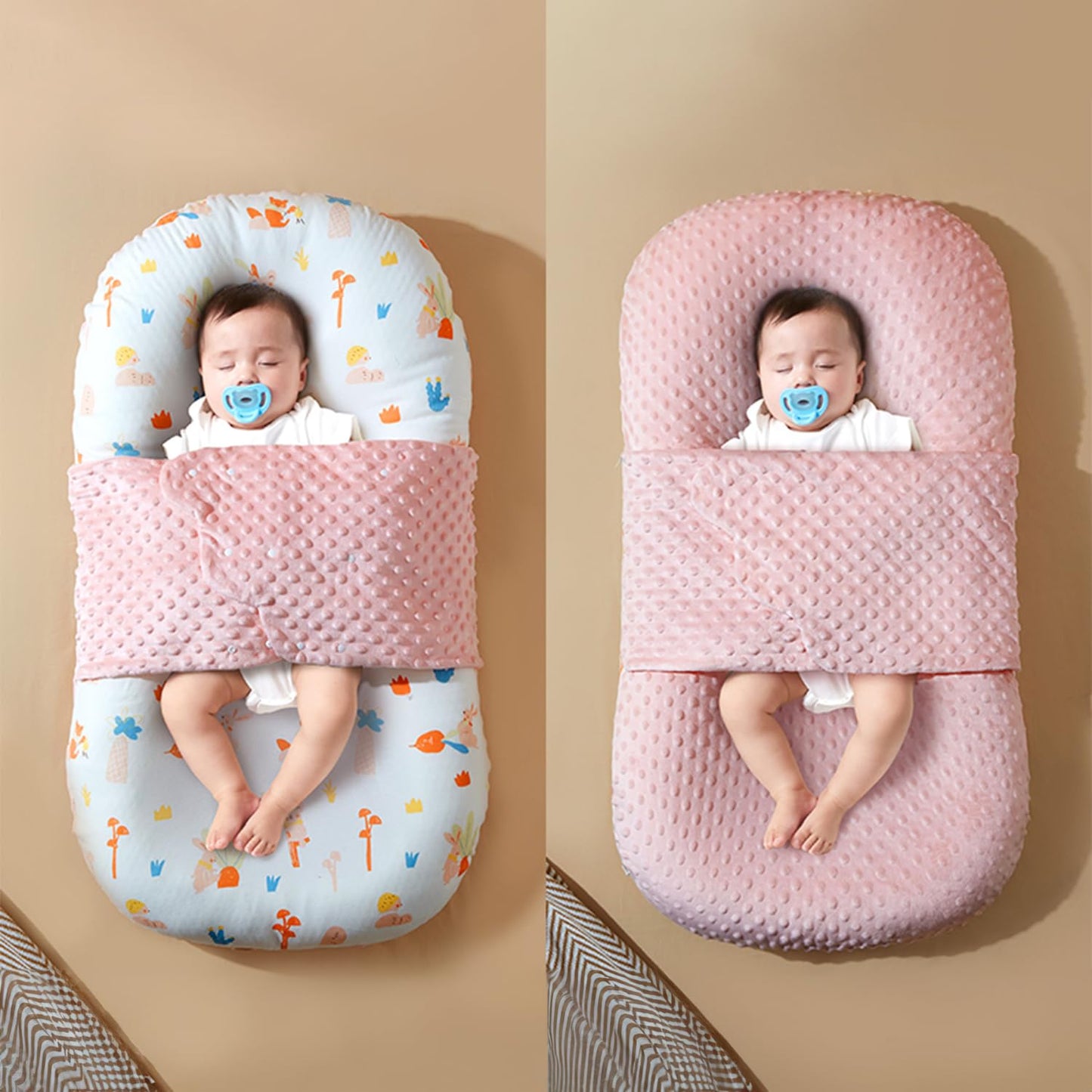 StarAndDaisy Baby Lounger for Newborn - Soft 100% Cotton Baby Nest - Infant Lounger Pillow - Bassinet Mattress with Anti-Startle Design - Portable Baby Floor Seat - Machine Washable Cover (Pink)